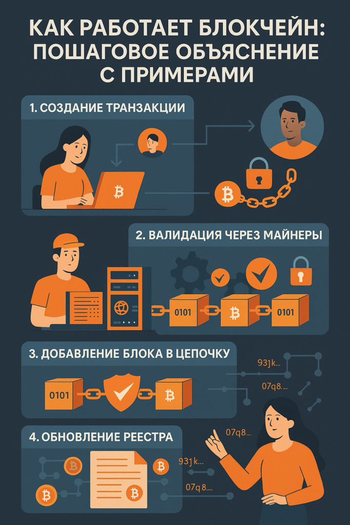 Как работает блокчейн: пошаговое объяснение с примерами