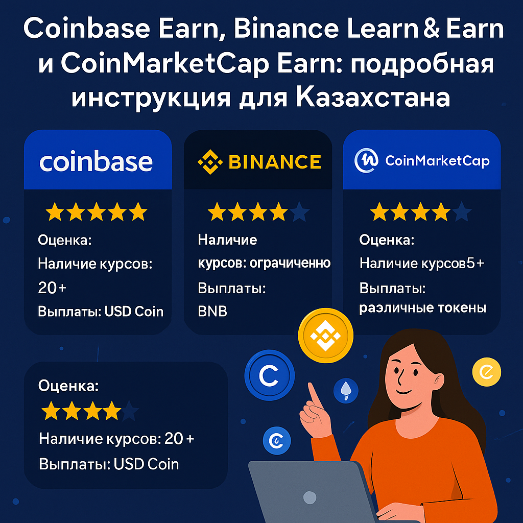 Coinbase Earn, Binance Learn & Earn и CoinMarketCap Earn: Подробная Инструкция Для Казахстана